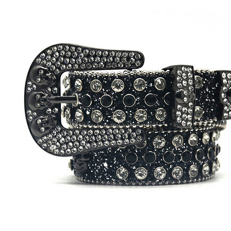 Black Skull With Black & Crystal Rhinestone Belt