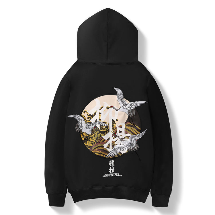 KH9332 Movement of Cranes Embroidery Hoodie