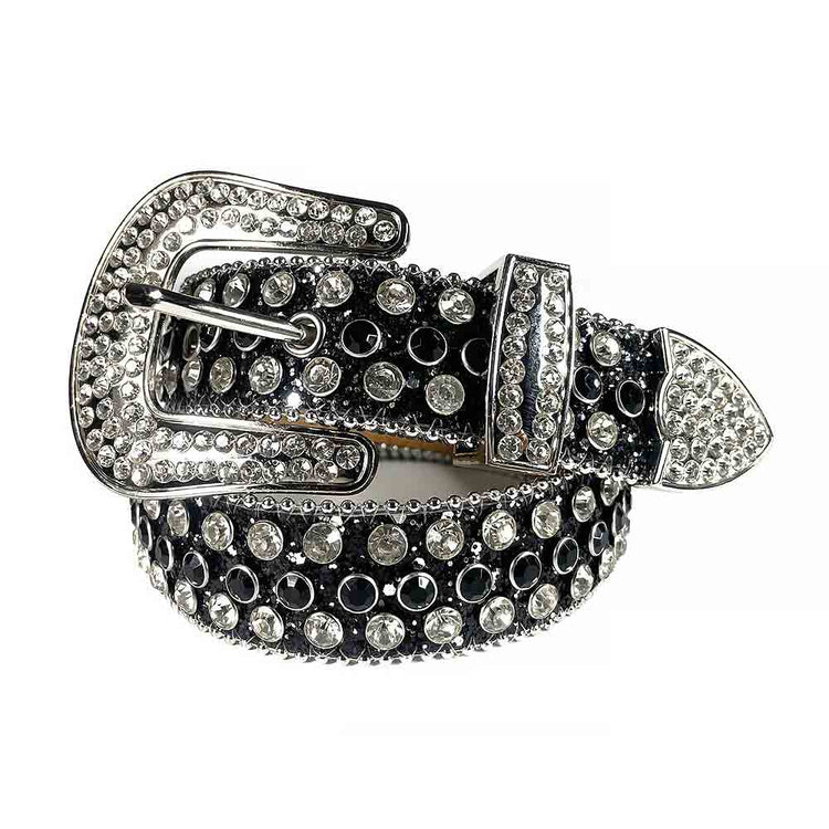 Black Strap With Black & Diamond White Studded Rhinestone BB Belt