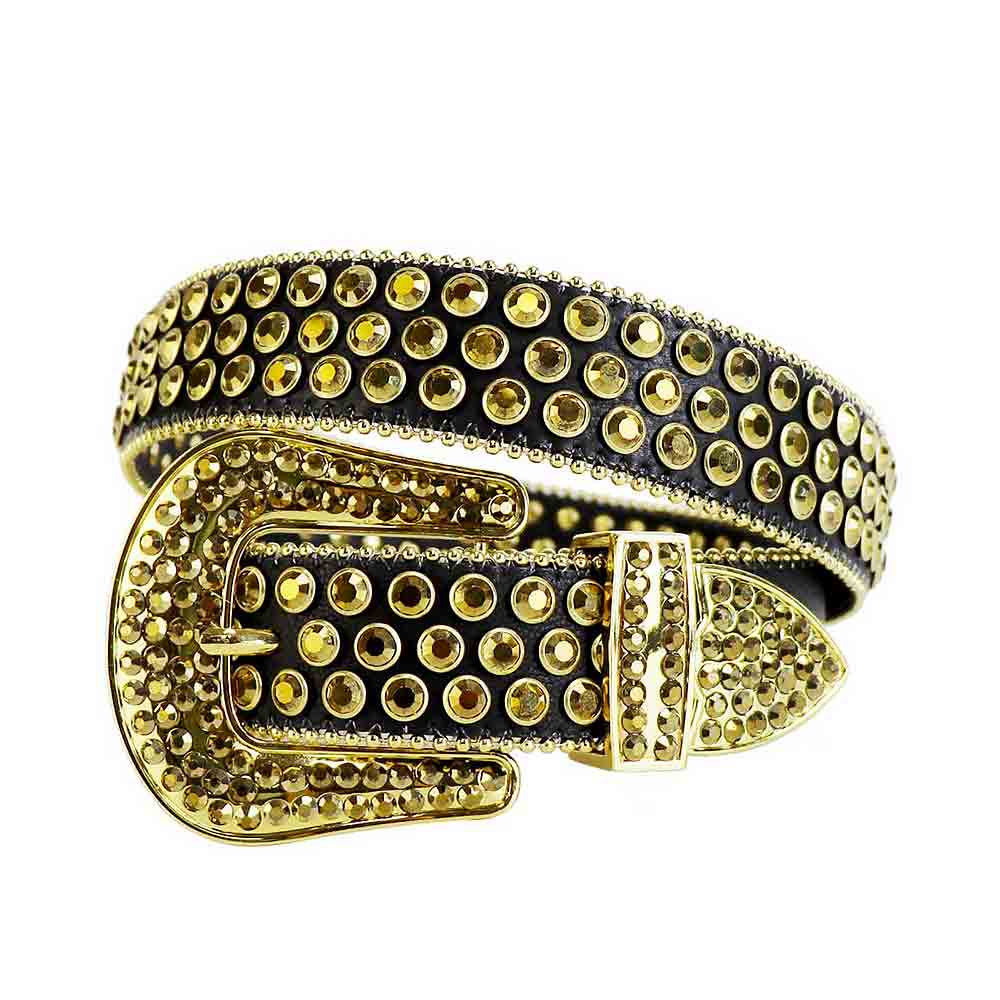 Black Strap With Black & Gold Studded Rhinestone Belt