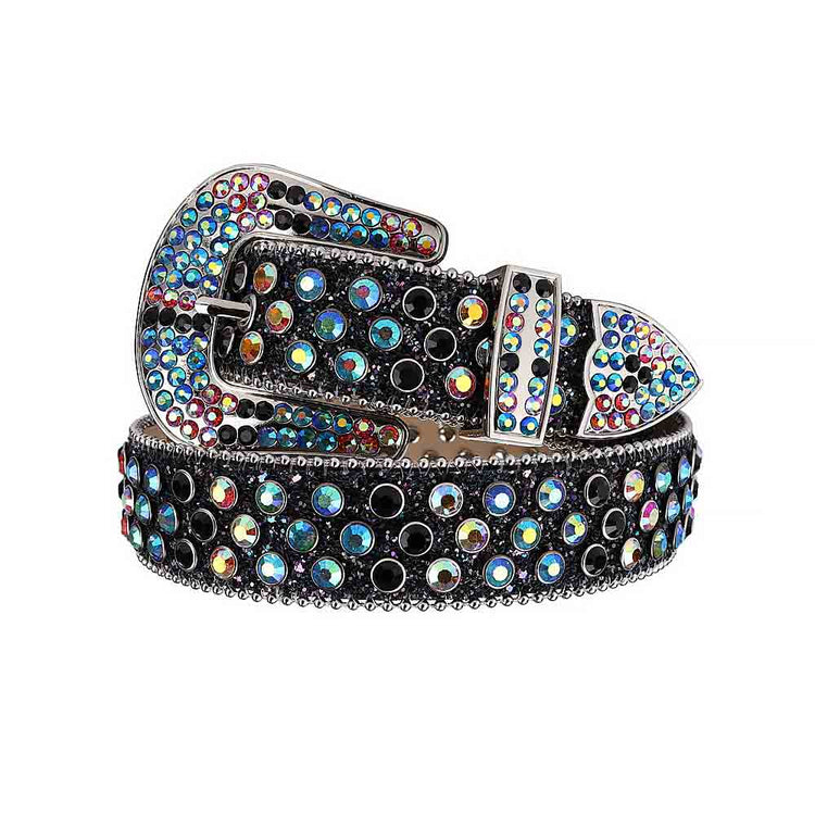 Black Strap With Black & Multi Studded Rhinestone Belt