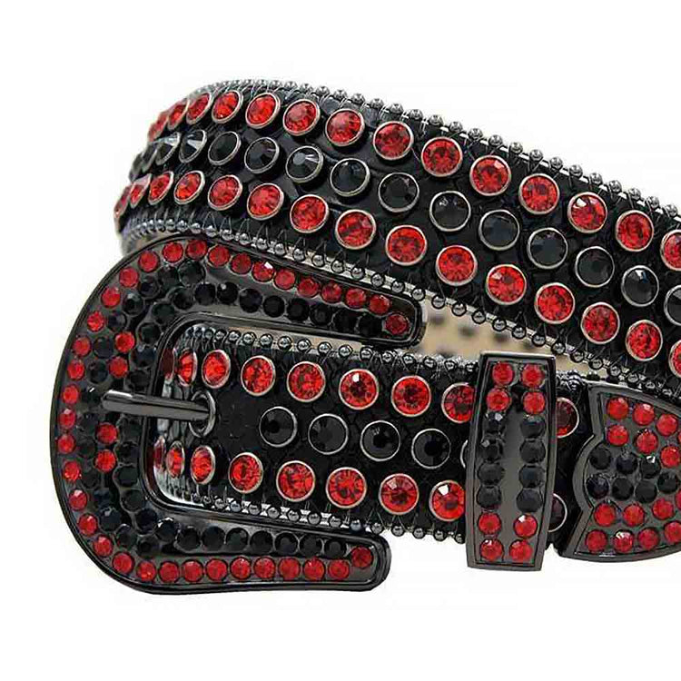 Black Strap With Black & Red Studded Rhinestone Belt