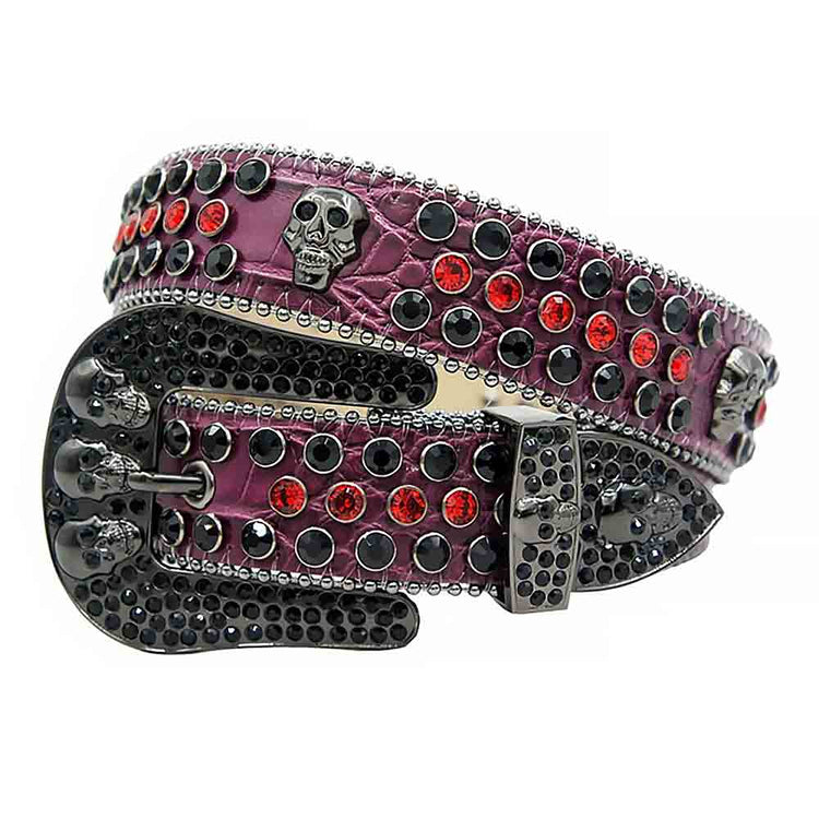 Black Strap With Black & Red Studded Rhinestone Belt