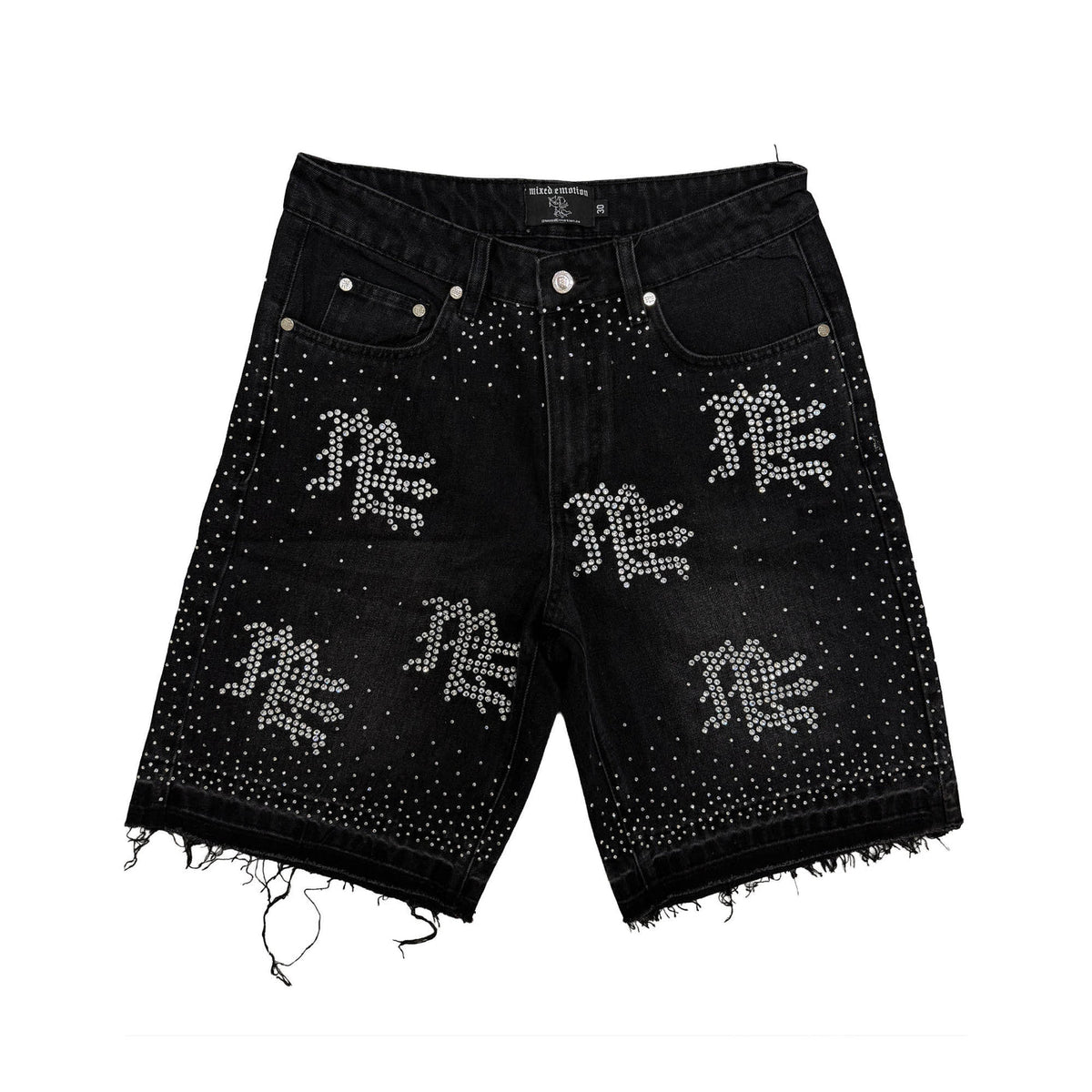Black ME Rhinestone Denim Shorts