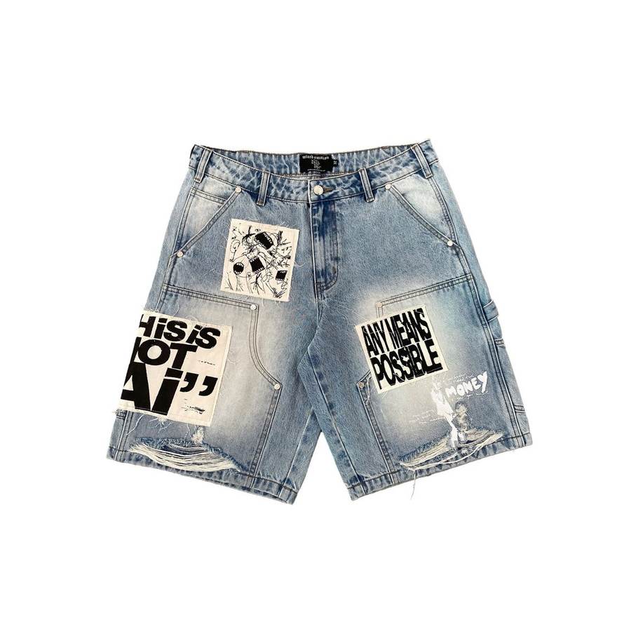 "AI" Denim Shorts — Blue